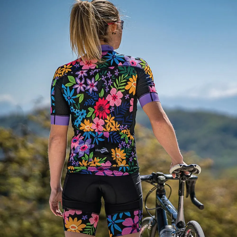 WOMEN'S AUBISQUE CYCLING BIB BLACK FLOWERS