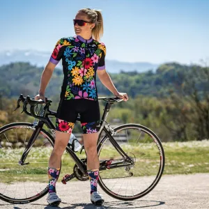 WOMEN'S AUBISQUE CYCLING BIB BLACK FLOWERS