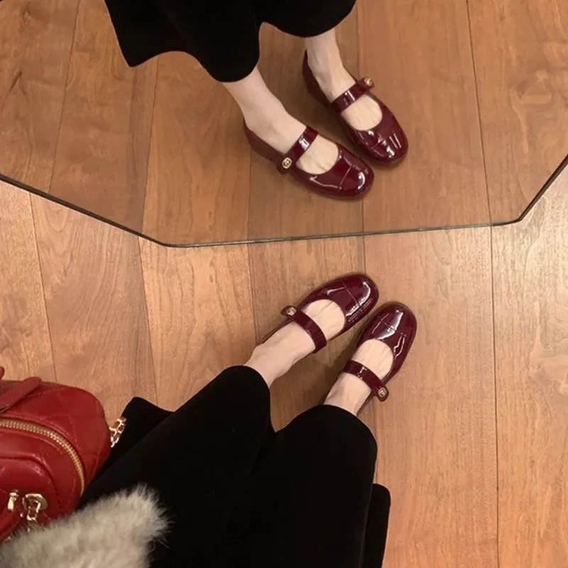 Women's Autumn and Winter Versatile Round Toe Strap Thick Heel Mary Jane Shoes