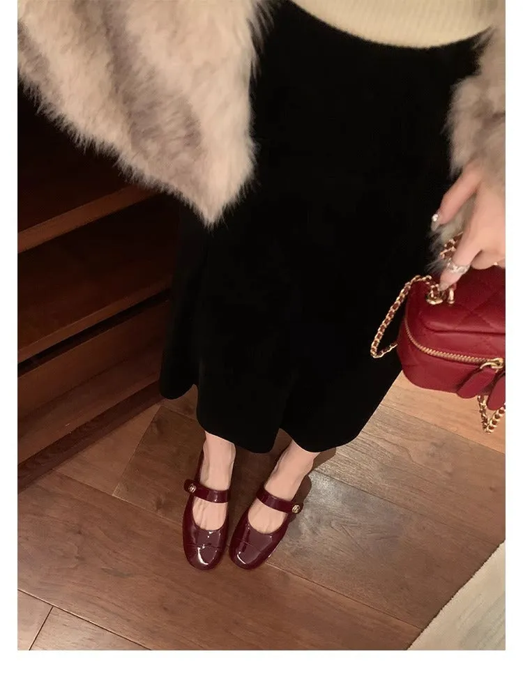 Women's Autumn and Winter Versatile Round Toe Strap Thick Heel Mary Jane Shoes