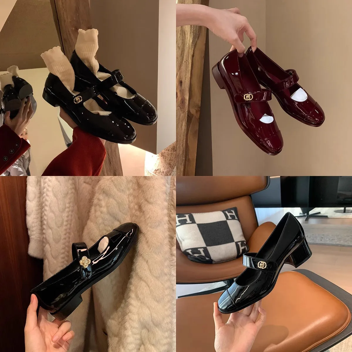 Women's Autumn and Winter Versatile Round Toe Strap Thick Heel Mary Jane Shoes