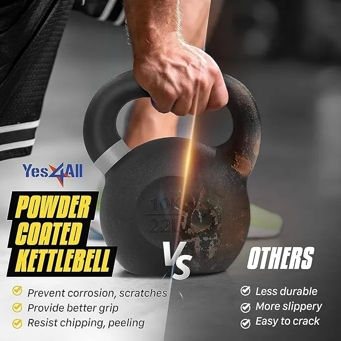 Yes4All 32 kg. Powder Coated Cast Iron Kettlebell Strength Training Kettlebells Weight Set for Full Body Workout, Home Gym