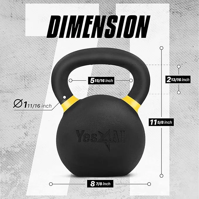 Yes4All 32 kg. Powder Coated Cast Iron Kettlebell Strength Training Kettlebells Weight Set for Full Body Workout, Home Gym