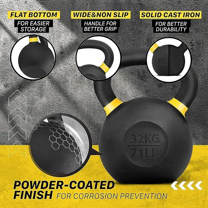 Yes4All 32 kg. Powder Coated Cast Iron Kettlebell Strength Training Kettlebells Weight Set for Full Body Workout, Home Gym
