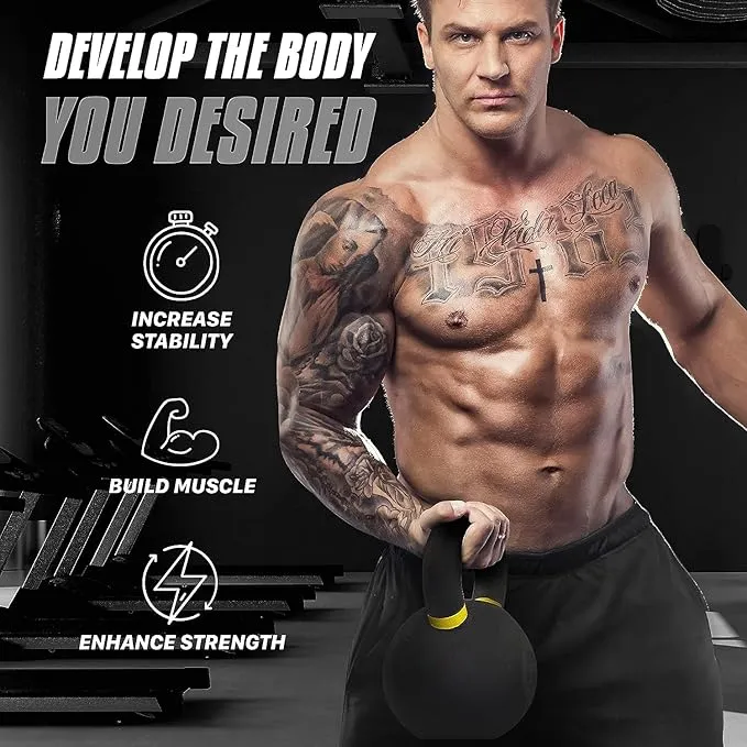 Yes4All 32 kg. Powder Coated Cast Iron Kettlebell Strength Training Kettlebells Weight Set for Full Body Workout, Home Gym