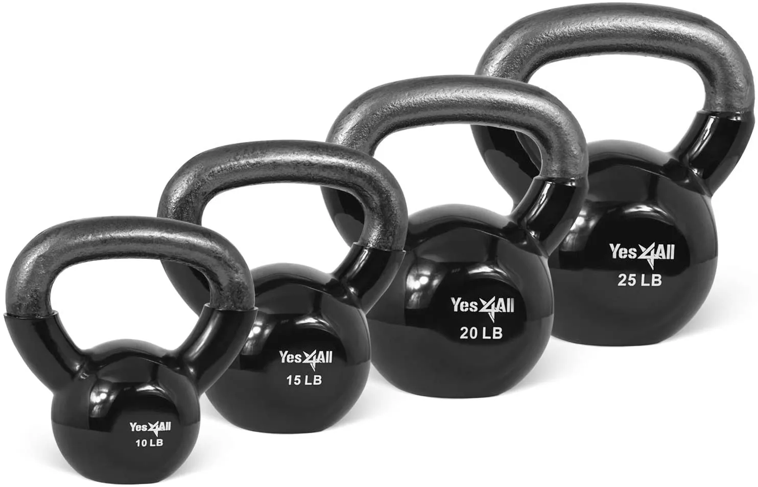 Yes4All Vinyl Coated Kettlebell Set of Weights - Strength Training Kettlebell Sets 25, 30, 35, 45, 60, 70, 105 lbs
