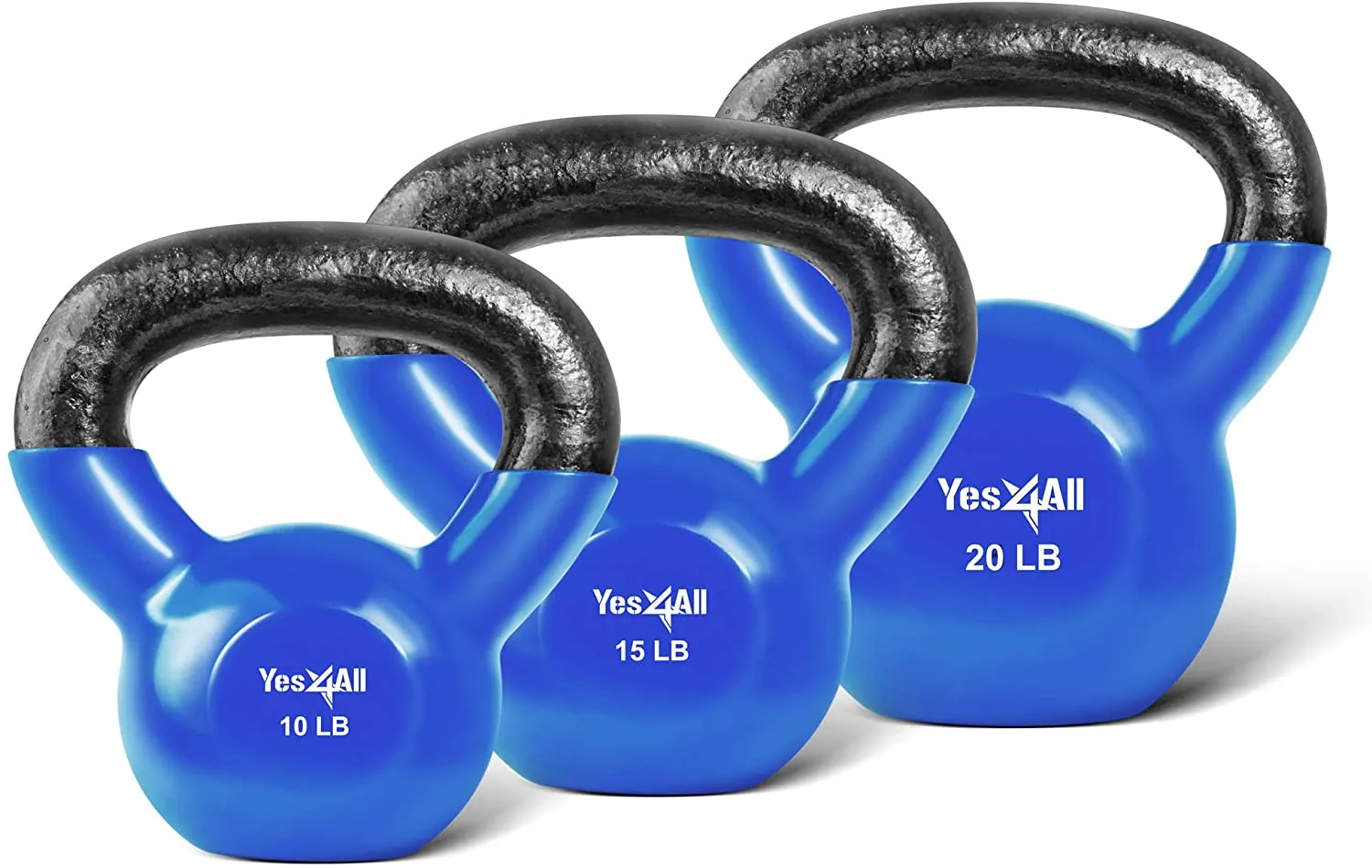 Yes4All Vinyl Coated Kettlebell Set of Weights - Strength Training Kettlebell Sets 25, 30, 35, 45, 60, 70, 105 lbs