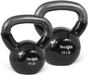 Yes4All Vinyl Coated Kettlebell Set of Weights - Strength Training Kettlebell Sets 25, 30, 35, 45, 60, 70, 105 lbs