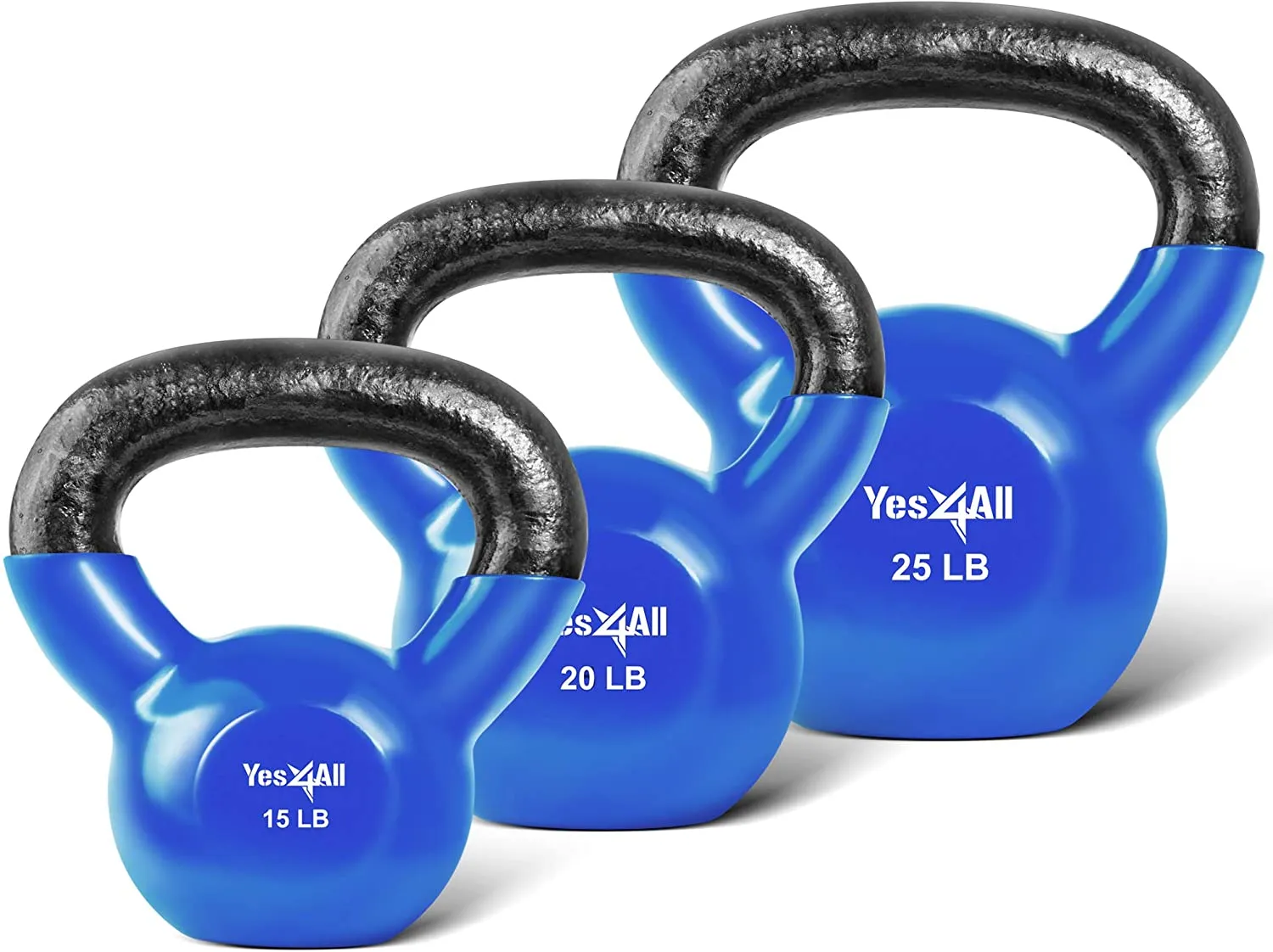 Yes4All Vinyl Coated Kettlebell Set of Weights - Strength Training Kettlebell Sets 25, 30, 35, 45, 60, 70, 105 lbs