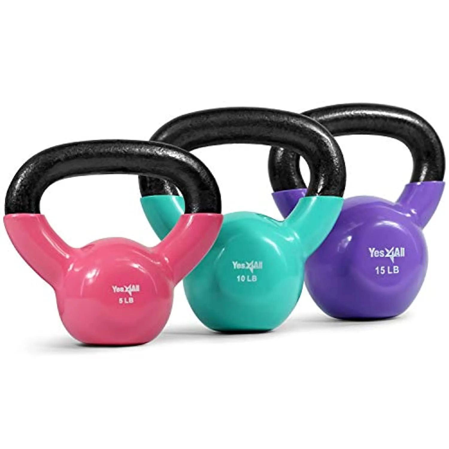 Yes4All Vinyl Coated Kettlebell Set of Weights - Strength Training Kettlebell Sets 25, 30, 35, 45, 60, 70, 105 lbs