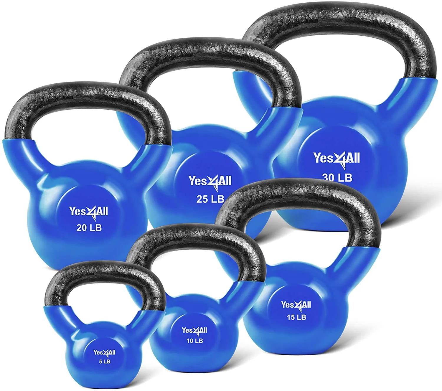 Yes4All Vinyl Coated Kettlebell Set of Weights - Strength Training Kettlebell Sets 25, 30, 35, 45, 60, 70, 105 lbs