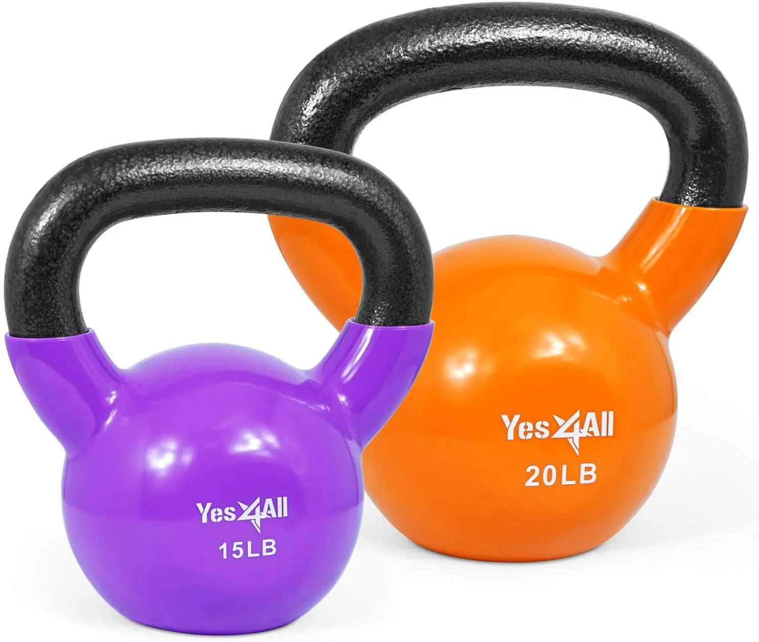 Yes4All Vinyl Coated Kettlebell Set of Weights - Strength Training Kettlebell Sets 25, 30, 35, 45, 60, 70, 105 lbs