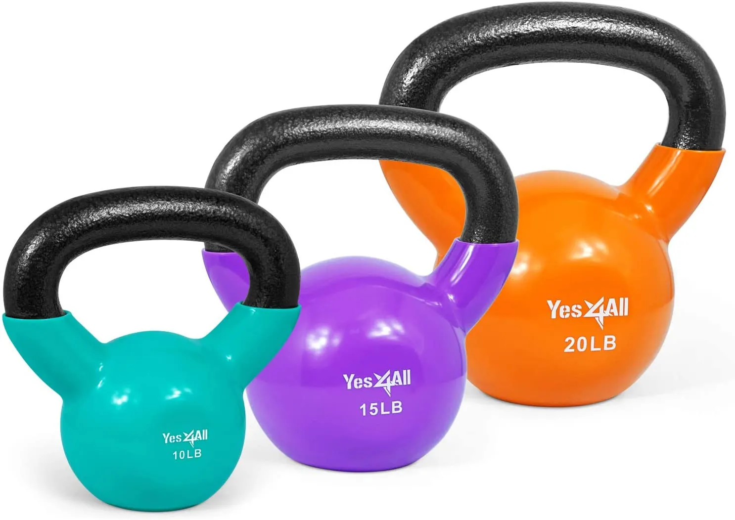 Yes4All Vinyl Coated Kettlebell Set of Weights - Strength Training Kettlebell Sets 25, 30, 35, 45, 60, 70, 105 lbs