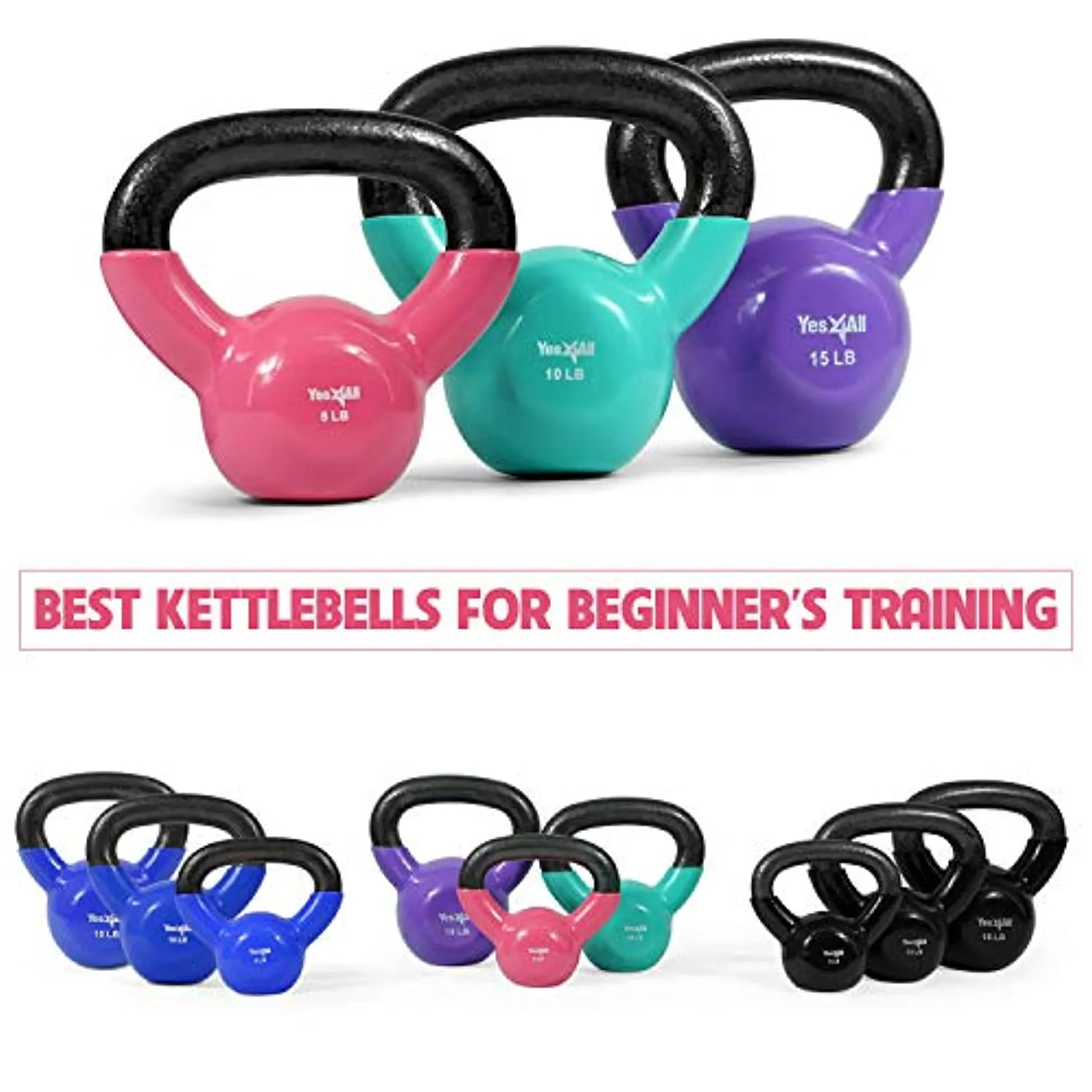 Yes4All Vinyl Coated Kettlebell Set of Weights - Strength Training Kettlebell Sets 25, 30, 35, 45, 60, 70, 105 lbs