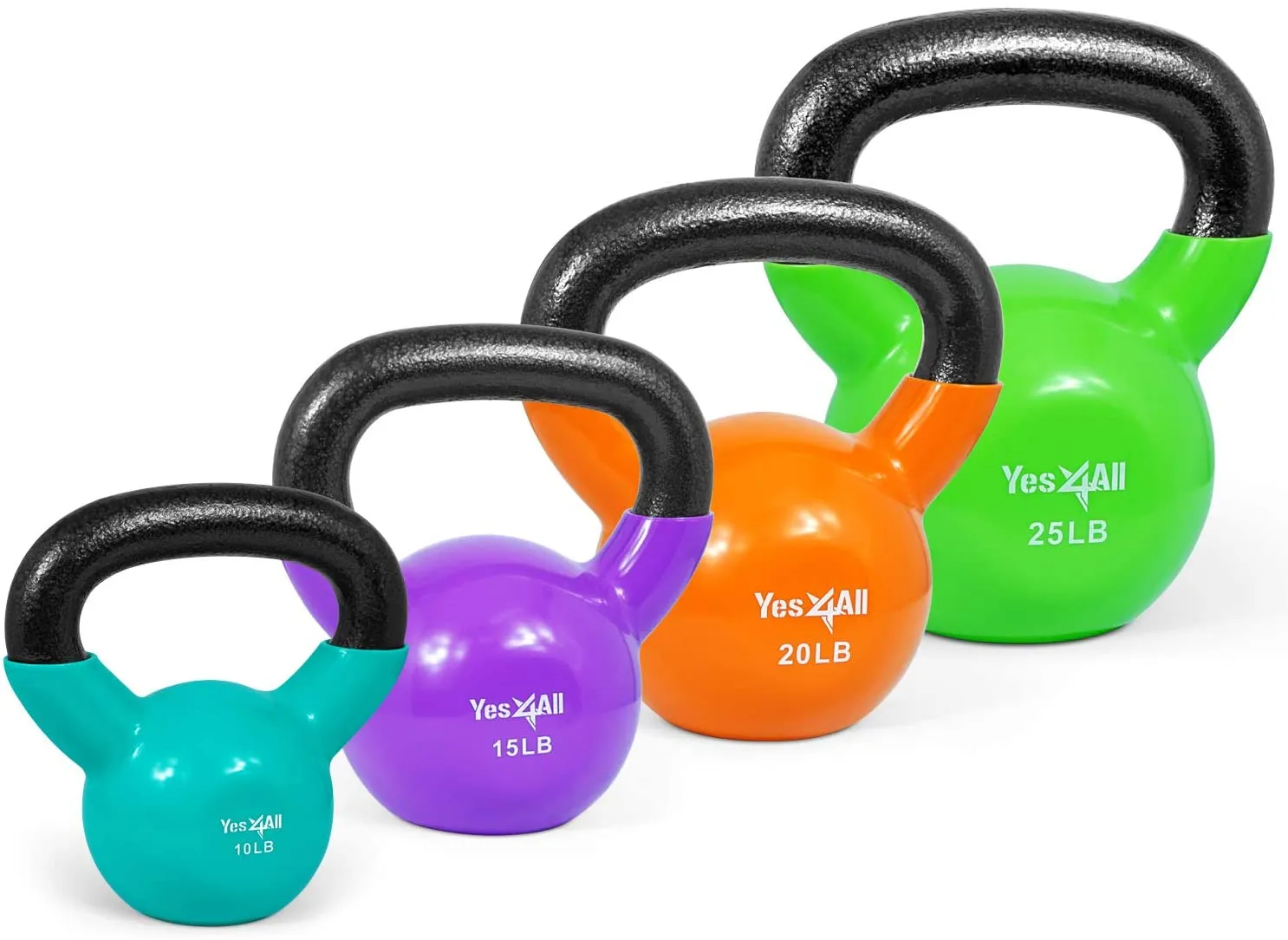 Yes4All Vinyl Coated Kettlebell Set of Weights - Strength Training Kettlebell Sets 25, 30, 35, 45, 60, 70, 105 lbs