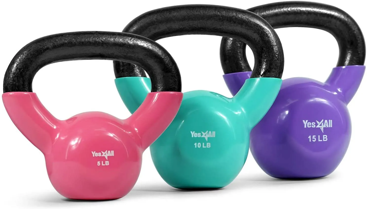 Yes4All Vinyl Coated Kettlebell Set of Weights - Strength Training Kettlebell Sets 25, 30, 35, 45, 60, 70, 105 lbs