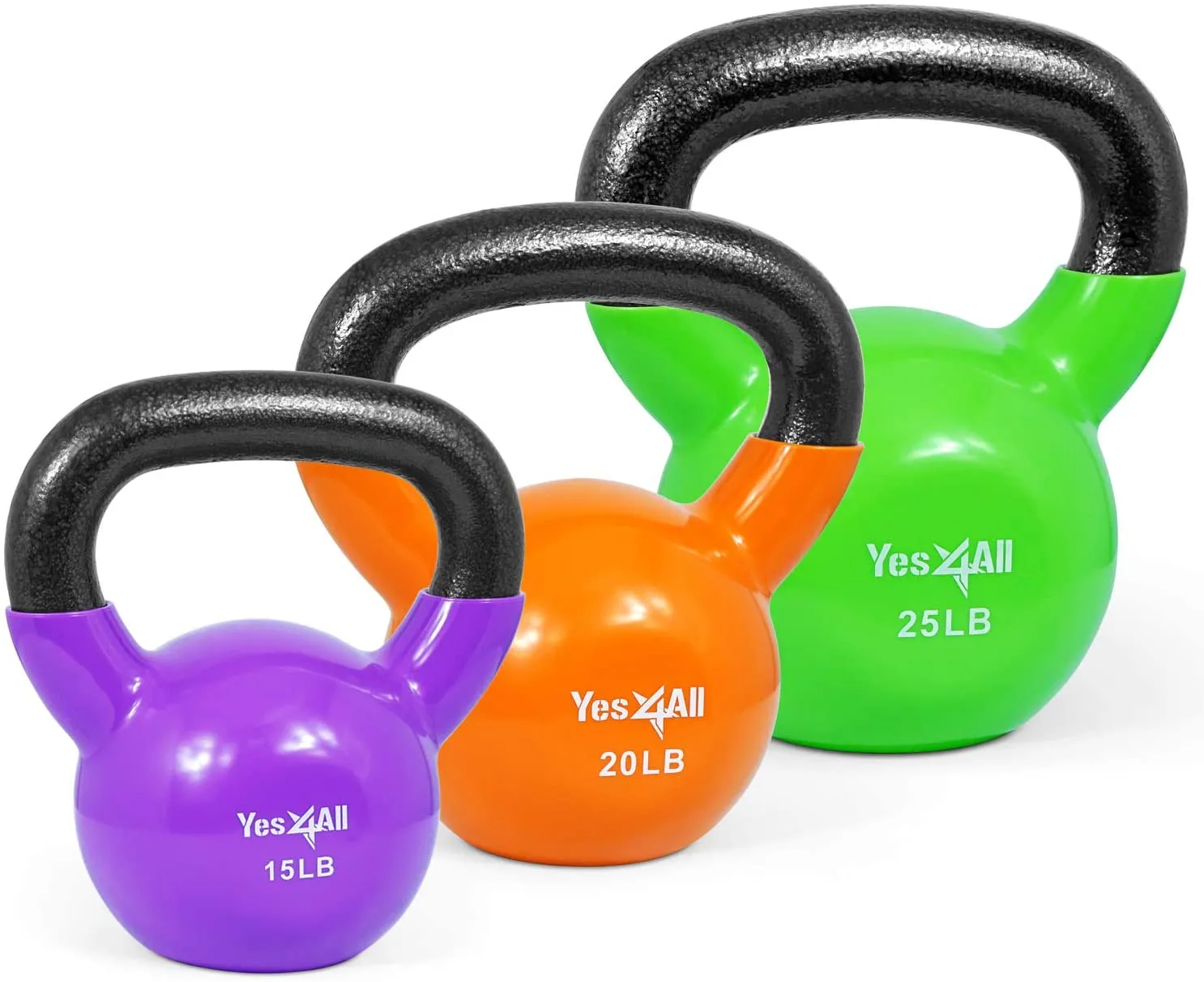 Yes4All Vinyl Coated Kettlebell Set of Weights - Strength Training Kettlebell Sets 25, 30, 35, 45, 60, 70, 105 lbs