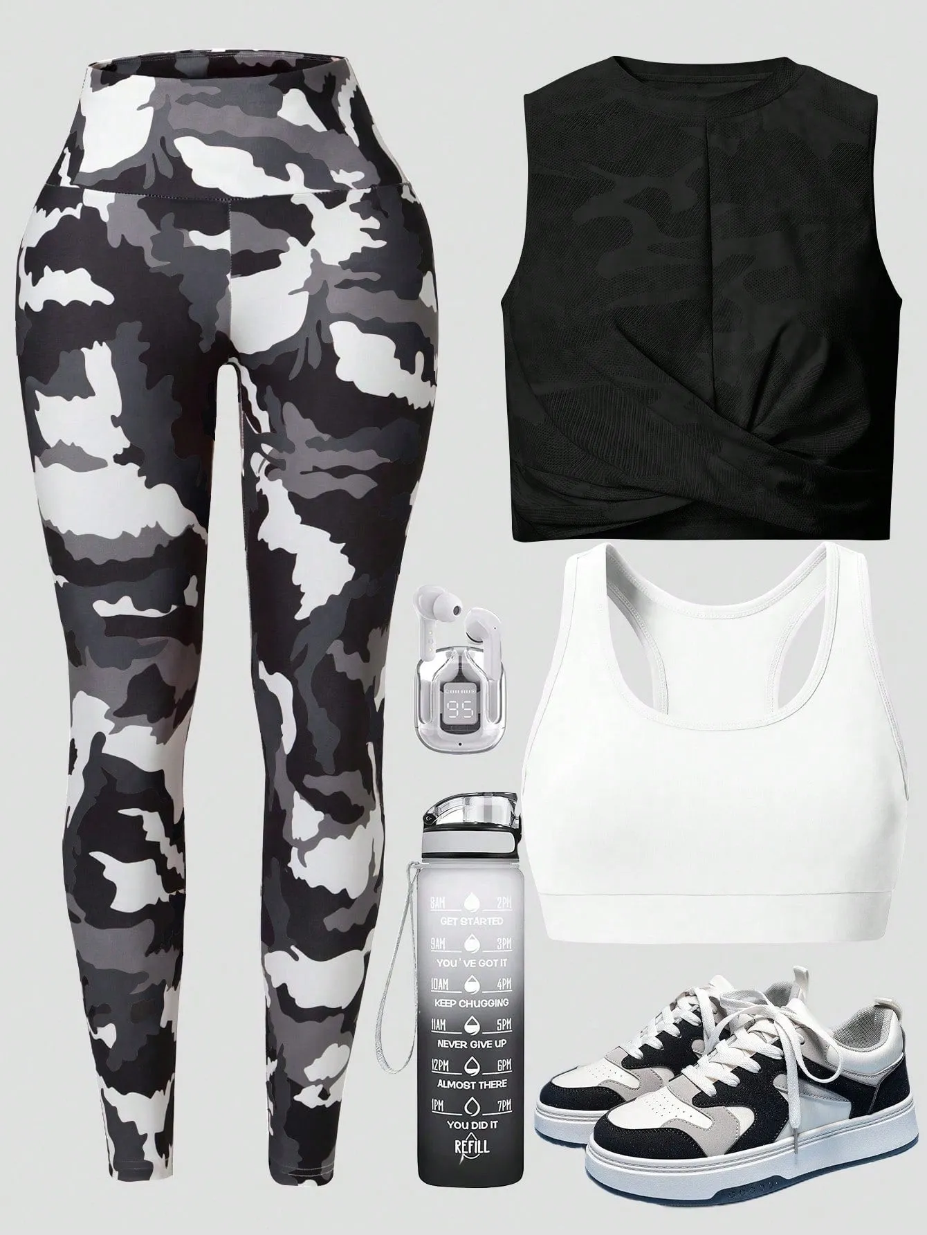 Yoga Funny 3pcs Camo Print Twist Front Sports Set