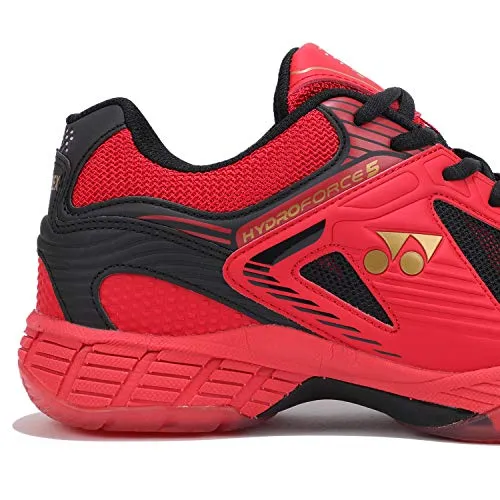 Yonex Hydro Force 5 Badminton Shoes | Ideal for Badminton,Squash,Table Tennis,Volleyball | Non-marking sole | TRU Cushion | TRU Shape |RED BLACK GOLD |UK 8