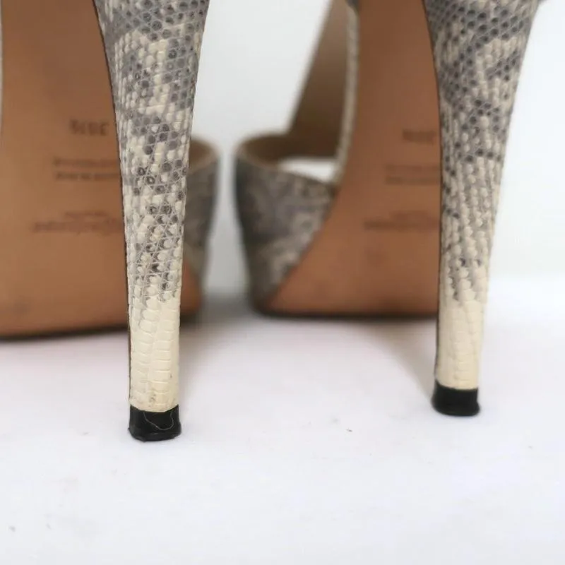 Yves Saint Laurent Platform Sandals Gray Ring Lizard Size 36.5 Open Toe Heels