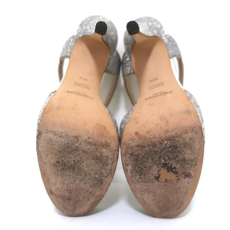 Yves Saint Laurent Platform Sandals Gray Ring Lizard Size 36.5 Open Toe Heels