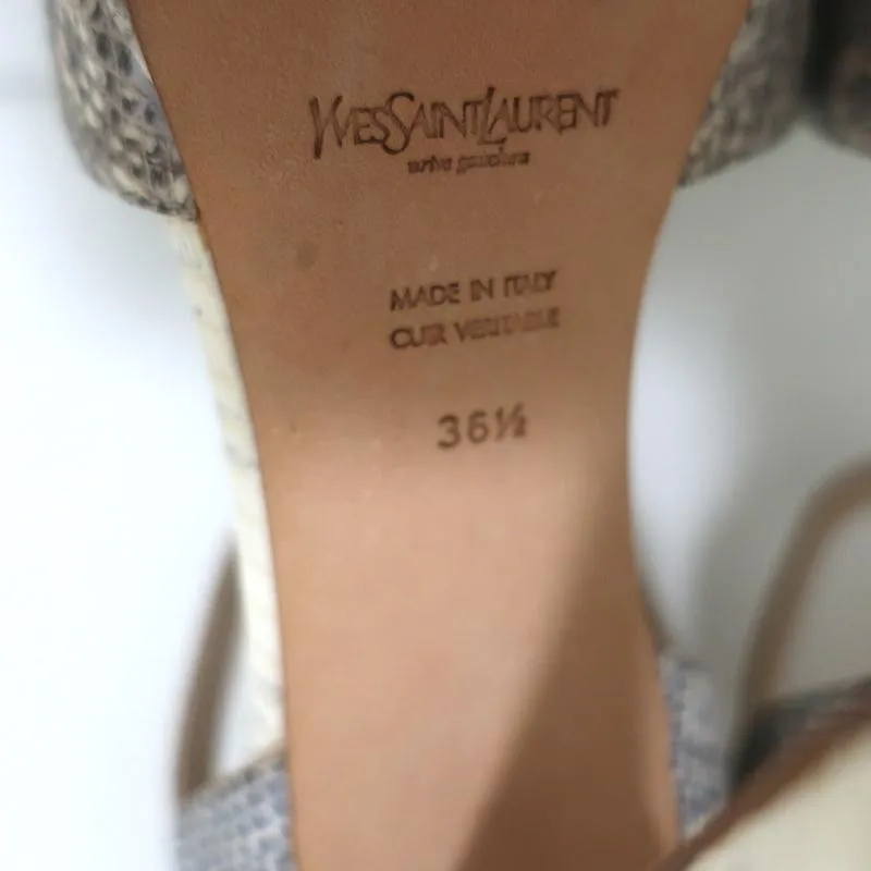 Yves Saint Laurent Platform Sandals Gray Ring Lizard Size 36.5 Open Toe Heels