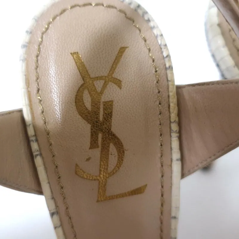 Yves Saint Laurent Platform Sandals Gray Ring Lizard Size 36.5 Open Toe Heels