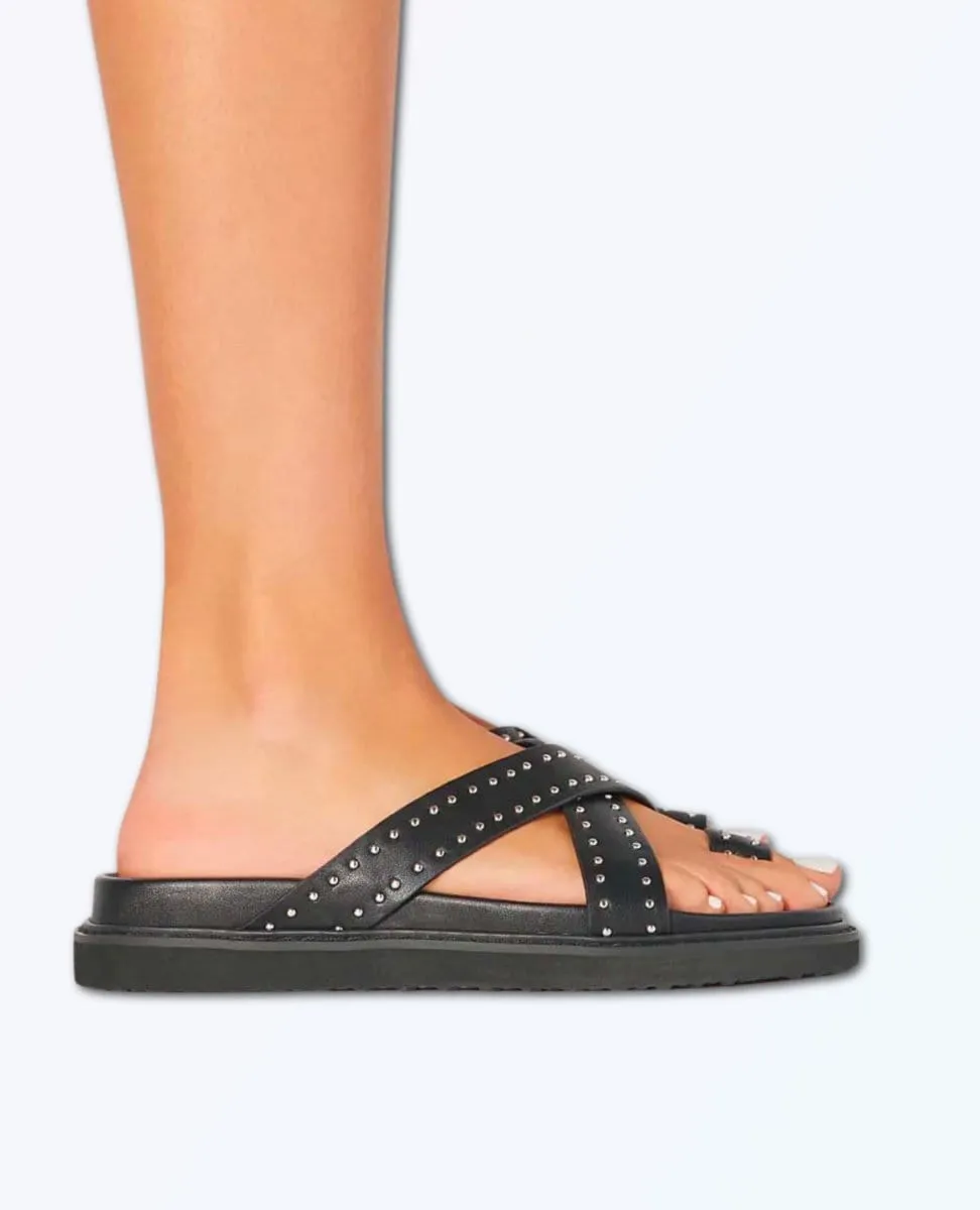 Zori Slides Black Studded Sandal